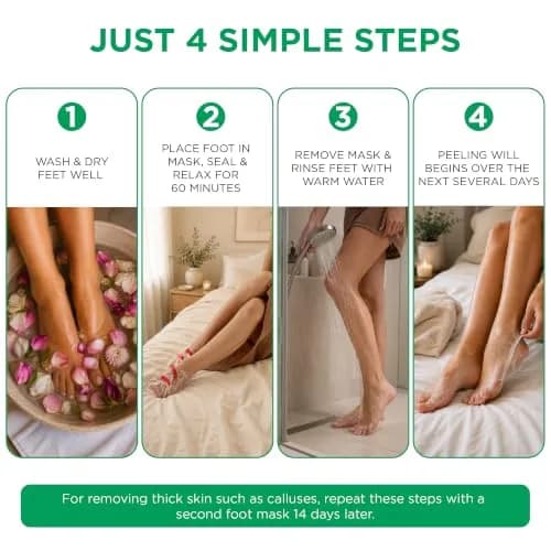 DERMORA Foot Peel Mask, Exfoliating Foot Peeling Mask, 2 Pairs, Tea Tree | Gentle Exfoliation for Dry Feet thumbnail 2