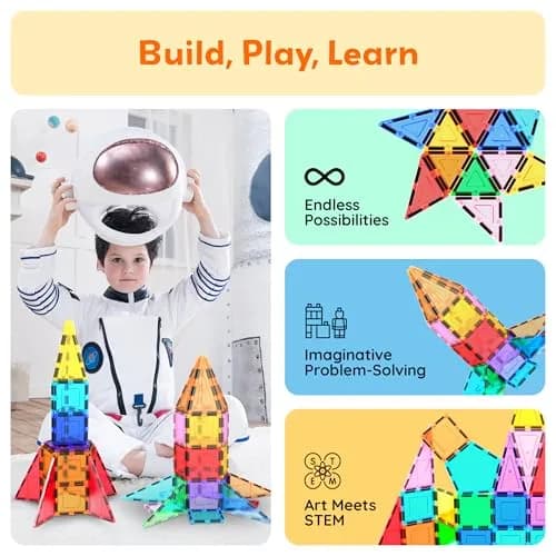 PicassoTiles Magnetic Building Block Rocket Booster Set 32 Pieces | STEM Educational Toy for Kids thumbnail 4