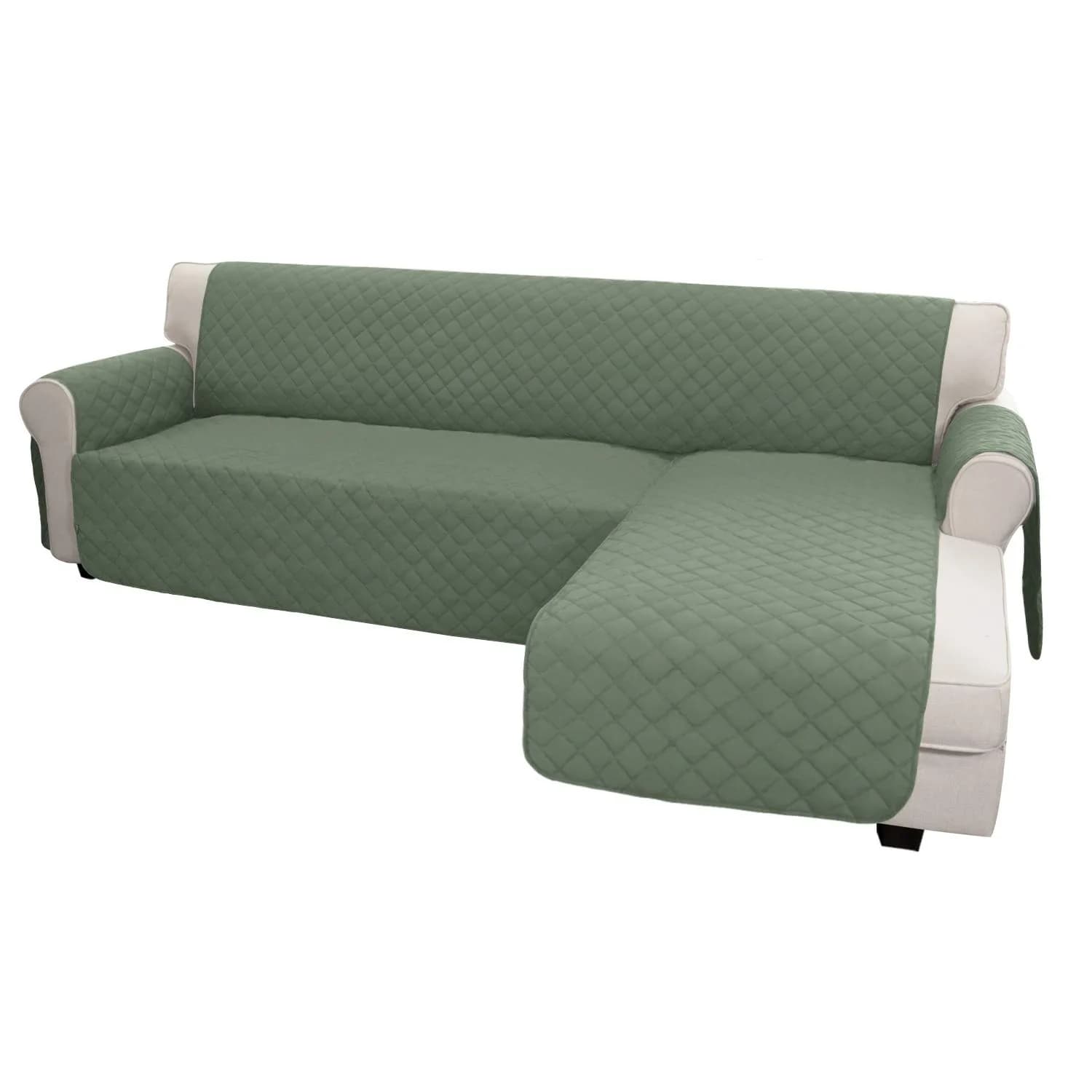 Easy-Going Reversible L Shape Sofa Cover 42 x 68 inches | Microfiber Furniture Protector for Pets & Kids — Greyish Green/Greyish Green / Small