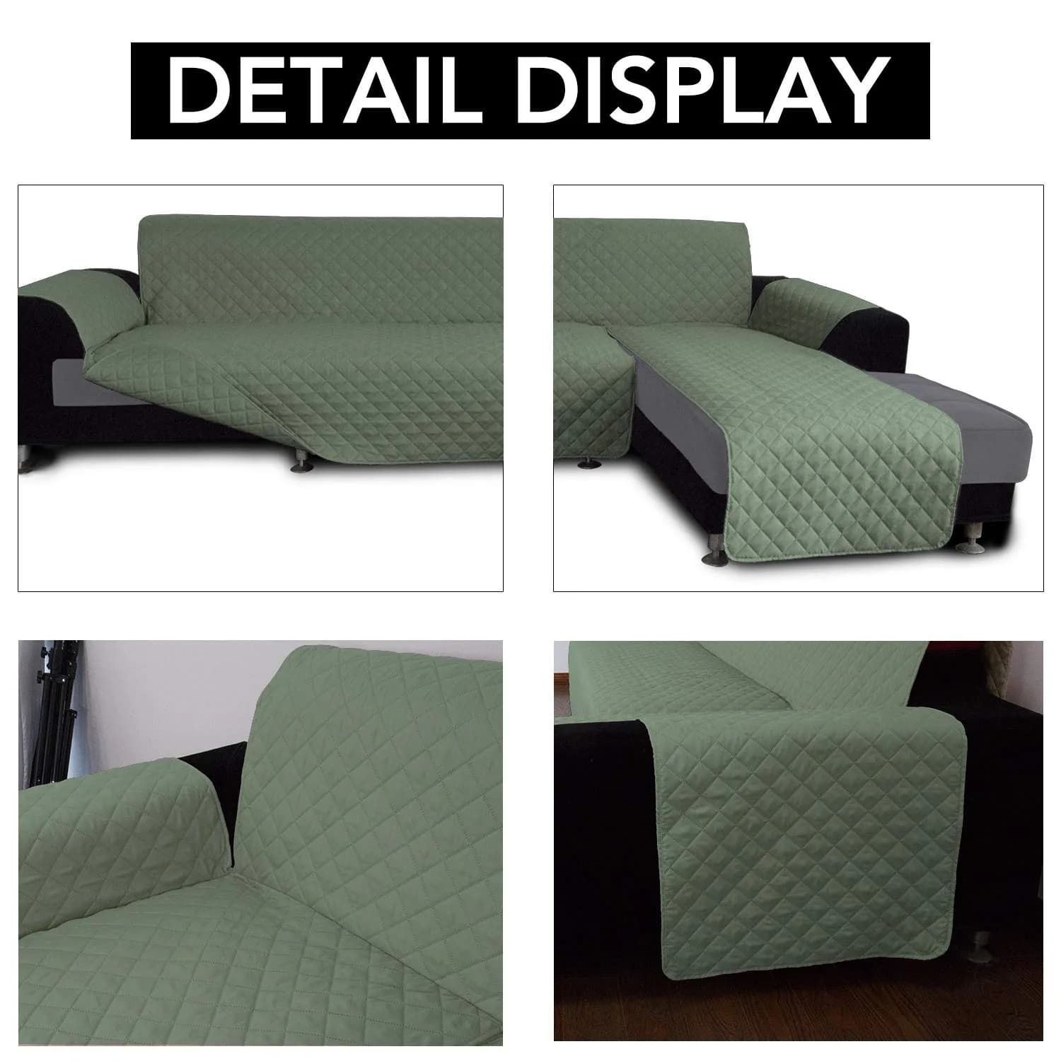 Easy-Going Reversible L-Shape Sectional Couch Cover, Small, Greyish Green | Water-Resistant & Pet-Proof thumbnail 3