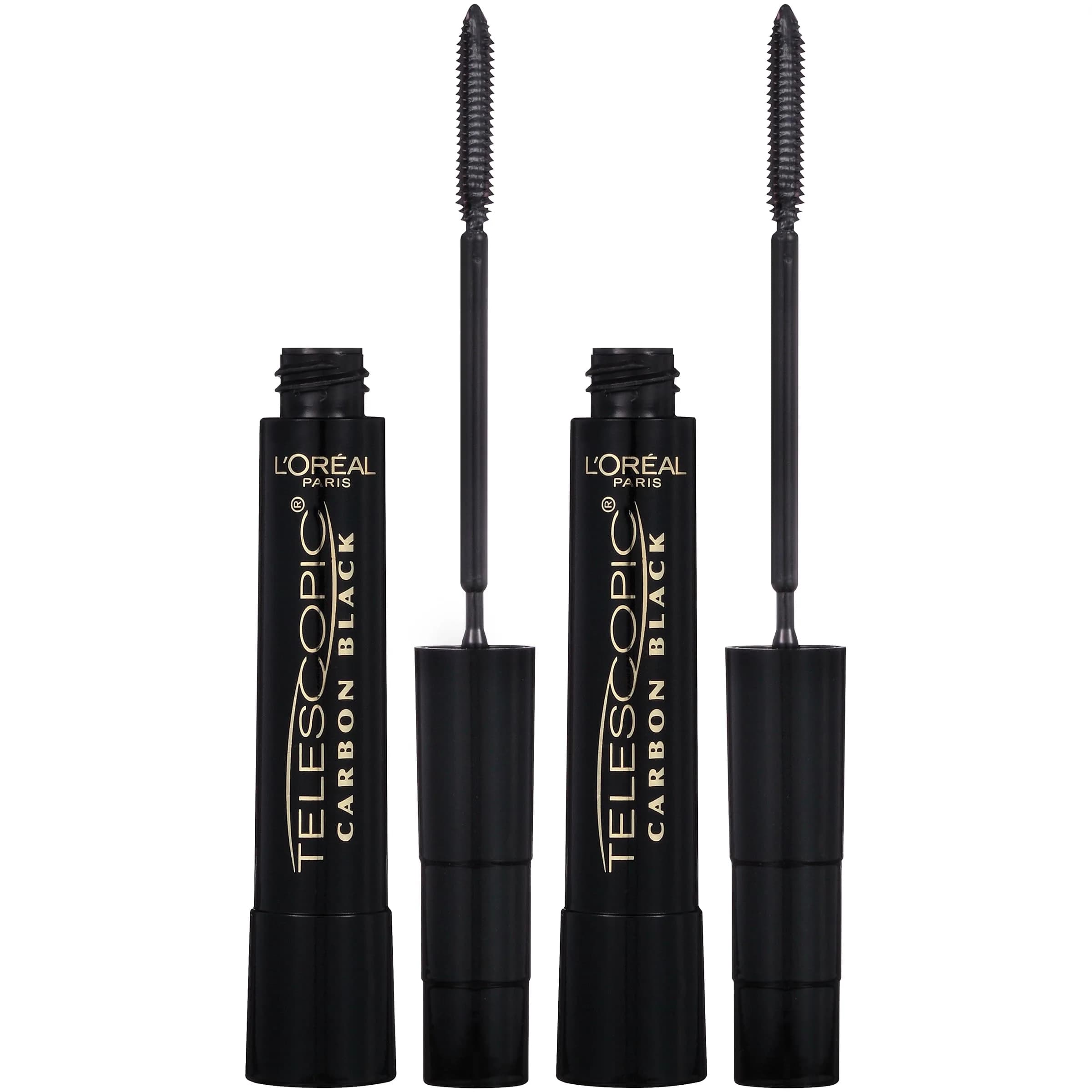 L'Oreal Paris Telescopic Mascara, Washable Carbon Black, 0.27 Fl Oz (Pack of 2) | Lengthens Lashes Up to 60% - main product image