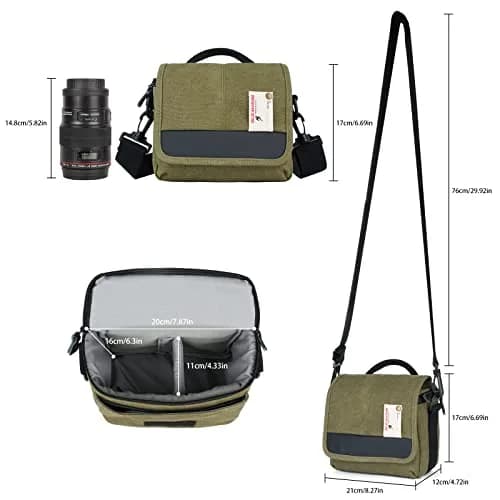 Besnfoto Camera Shoulder Bag Small 3.5L (8.27 x 4.72 x 6.7 inches) | Retro Canvas & PU Leather Crossbody for Mirrorless Cameras thumbnail 4