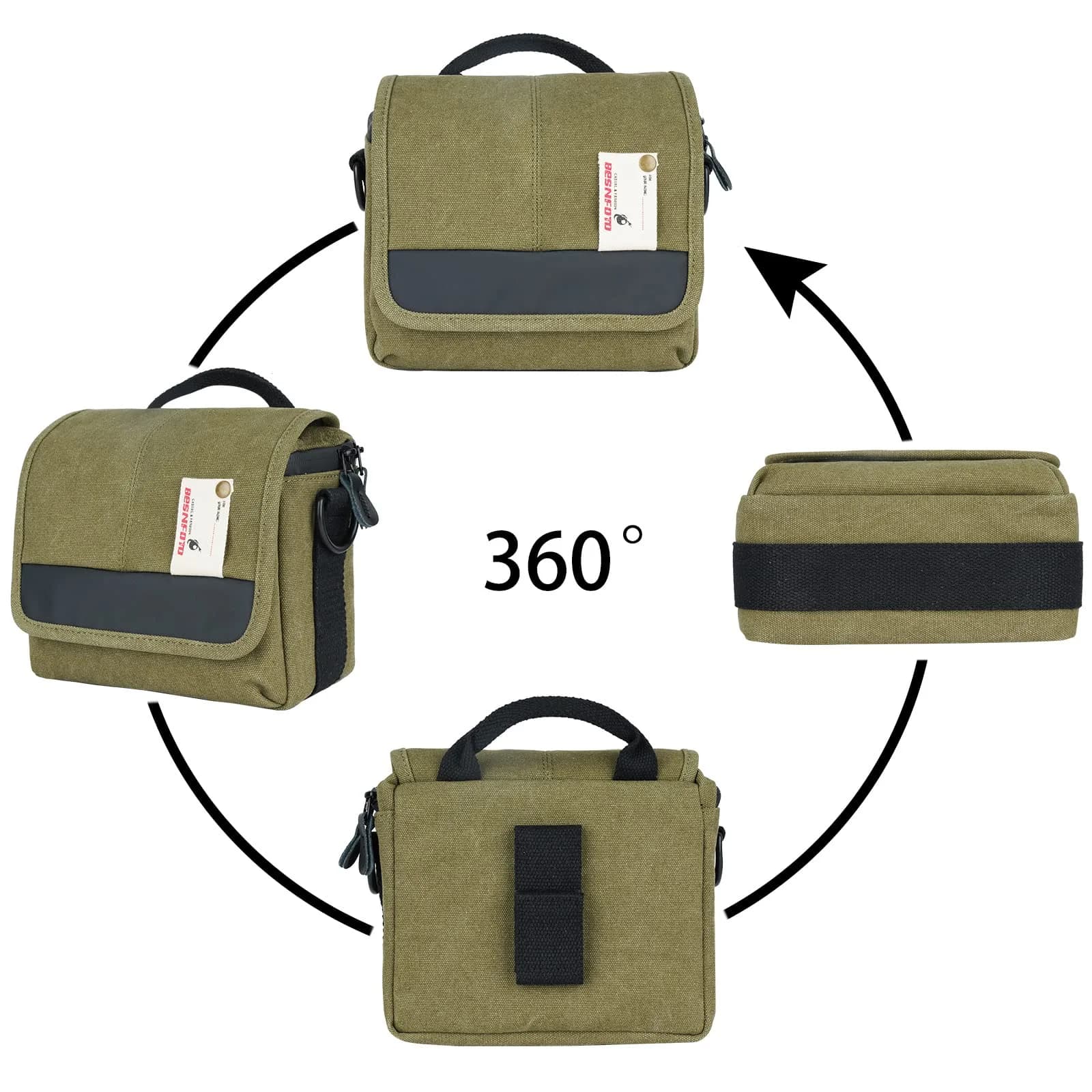 Besnfoto Camera Shoulder Bag Small 3.5L (8.27 x 4.72 x 6.7 inches) | Retro Canvas & PU Leather Crossbody for Mirrorless Cameras - view 5