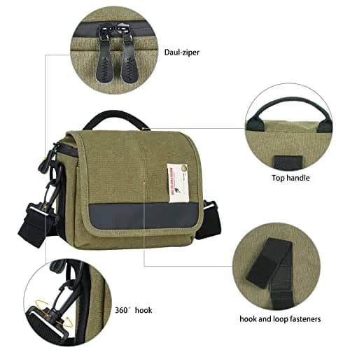 Besnfoto Camera Shoulder Bag Small 3.5L (8.27 x 4.72 x 6.7 inches) | Retro Canvas & PU Leather Crossbody for Mirrorless Cameras thumbnail 3