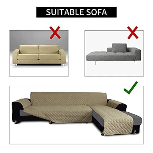 Easy-Going Reversible L-Shape Sectional Couch Cover, Large, Beige/Beige | Water-Resistant, Pet & Kids Friendly thumbnail 4