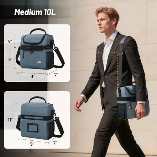 MIER Insulated Lunch Box Bag Dual Compartment 10L (0.35 cu ft) | Keeps Food Hot & Cold for Hours thumbnail 2