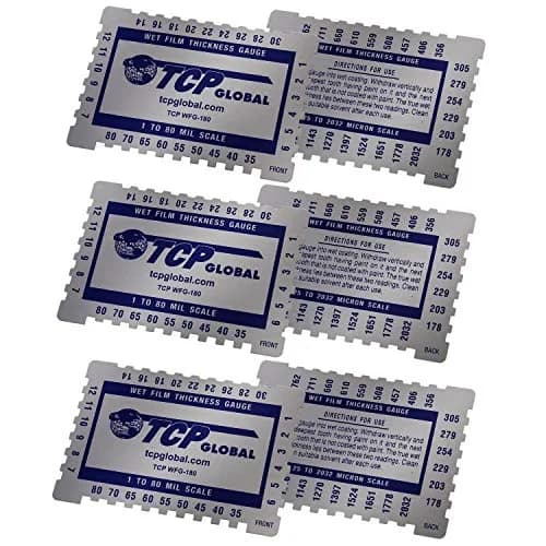 TCP Global Wet Film Thickness Gauge Comb, 1-80 Mil Scale, Pack of 3 | Measures Coating Thickness Accurately thumbnail 1