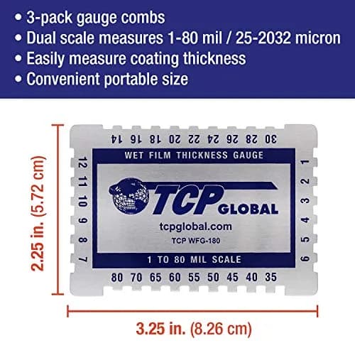 TCP Global Wet Film Thickness Gauge Comb, 1-80 Mil Scale, Pack of 3 | Measures Coating Thickness Accurately thumbnail 2