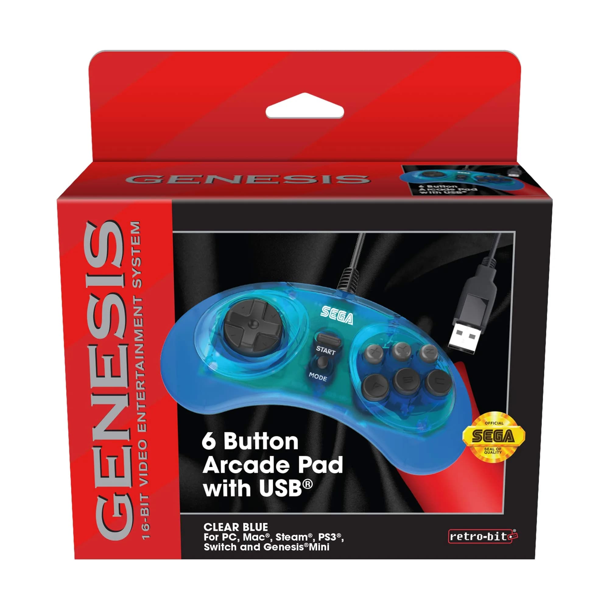 Retro-Bit Official Sega Genesis USB Controller 6-Button Arcade Pad for PC, Mac, Switch, PS3 | 290g (0.64lb) - view 5