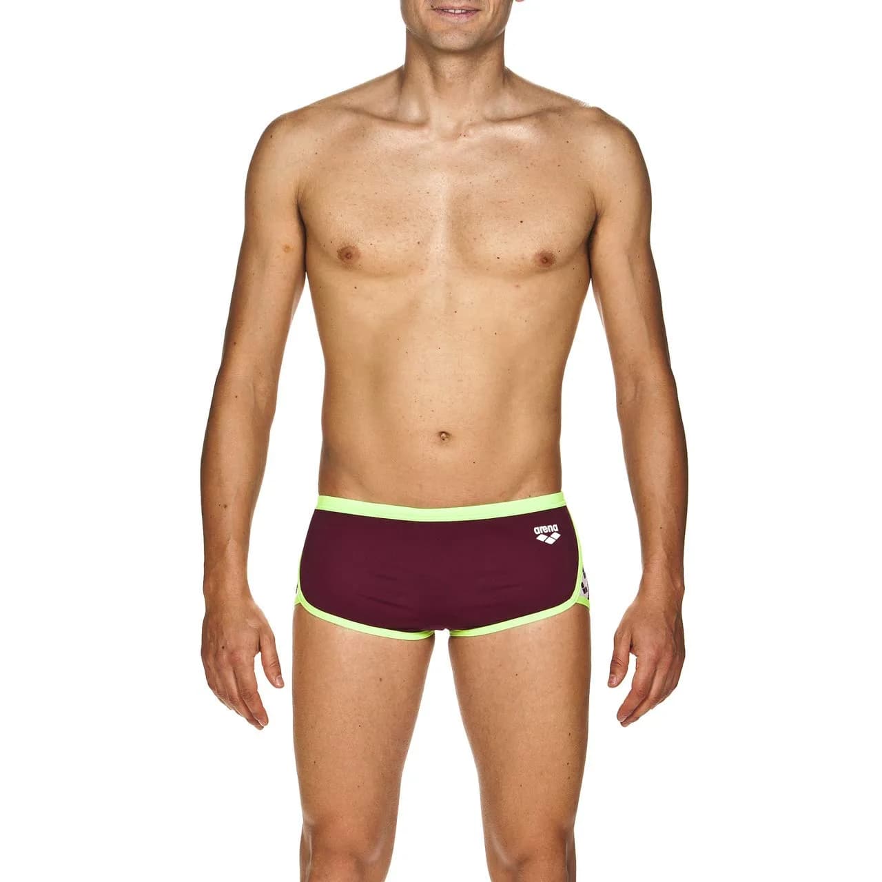 ARENA Team Stripe Low Waist MaxLife Swim Short Swimsuit, Red Wine - Shiny Green, 22 | Chlorine-Resistant, 6-Inch Short