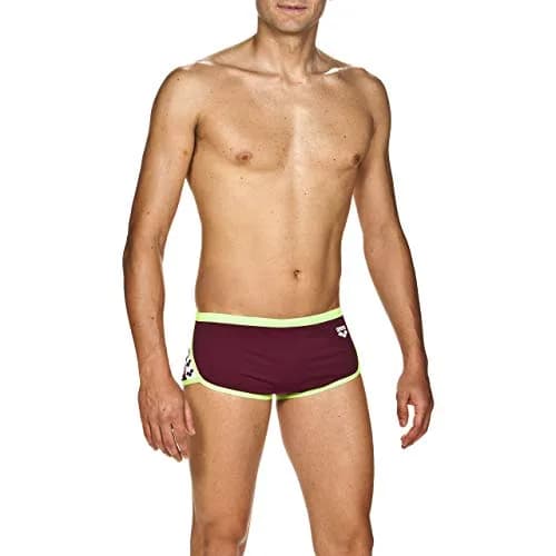 ARENA Team Stripe Low Waist MaxLife Swim Short Swimsuit, Red Wine - Shiny Green, 22 | Chlorine-Resistant, 6-Inch Short thumbnail 4