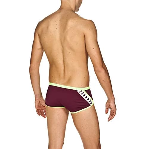 ARENA Team Stripe Low Waist MaxLife Swim Short Swimsuit, Red Wine - Shiny Green, 22 | Chlorine-Resistant, 6-Inch Short thumbnail 2
