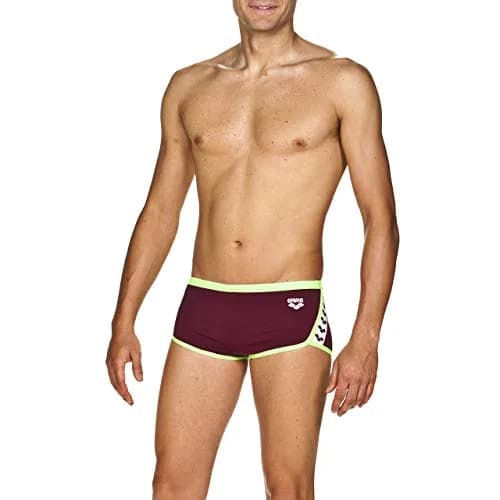 ARENA Team Stripe Low Waist MaxLife Swim Short Swimsuit, Red Wine - Shiny Green, 22 | Chlorine-Resistant, 6-Inch Short thumbnail 3