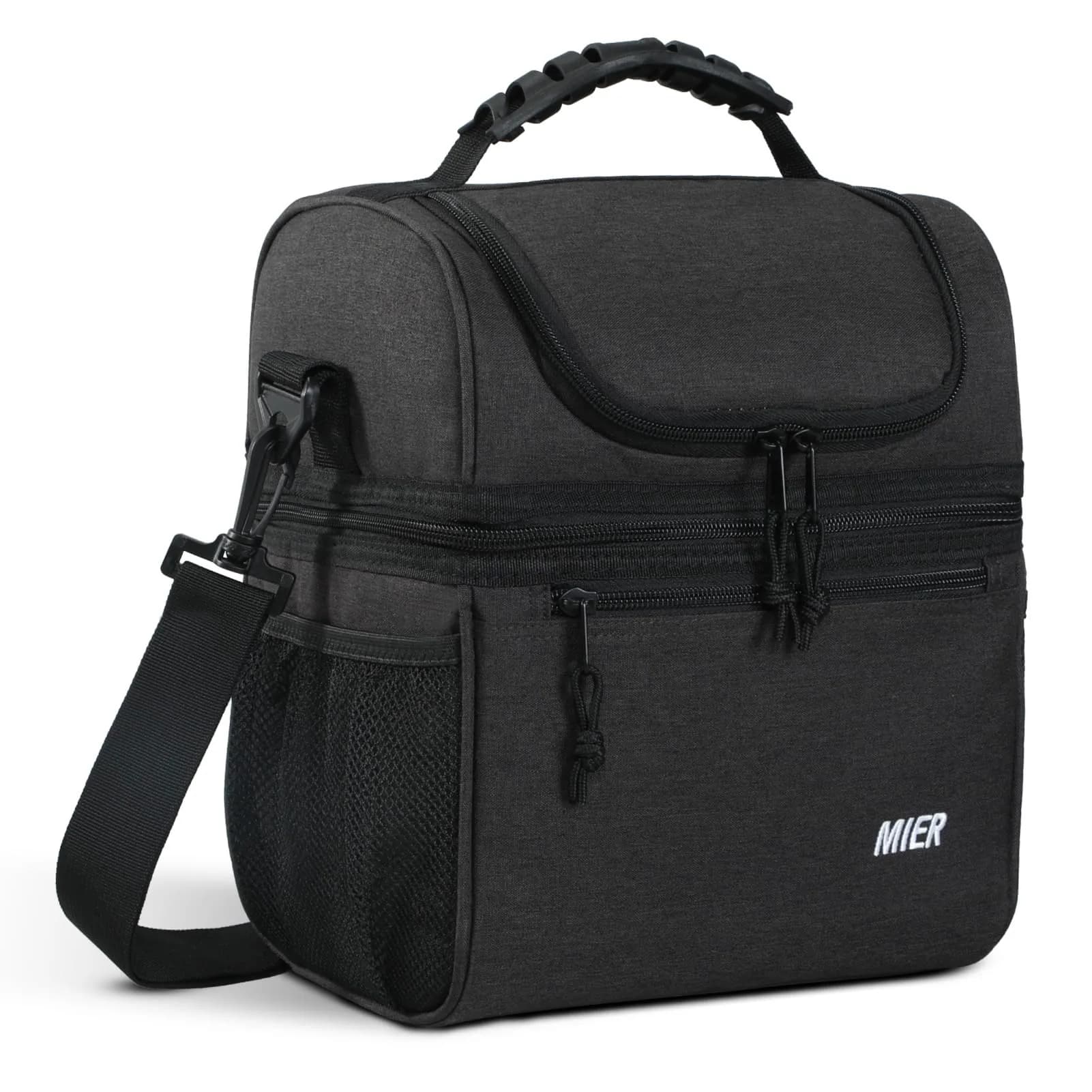 MIER Insulated Lunch Box Bag Dual Compartment Dark Grey | Keeps Hot & Cold Foods Separate