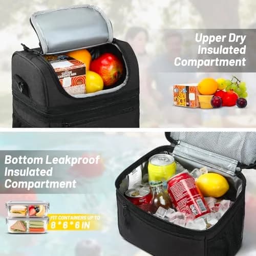 MIER Insulated Lunch Box Bag Dual Compartment Dark Grey | Keeps Hot & Cold Foods Separate thumbnail 5