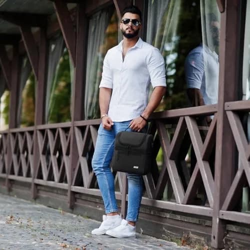 MIER Insulated Lunch Box Bag Dual Compartment Dark Grey | Keeps Hot & Cold Foods Separate thumbnail 7