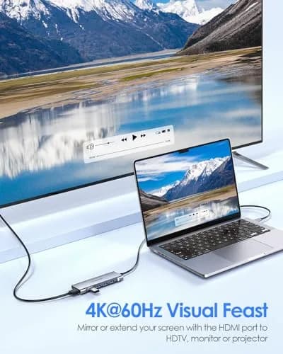 LENTION USB C Hub 4K HDMI 100W PD 4 USB 3.0 Ports | 3.3FT Long Cable, Space Gray thumbnail 3