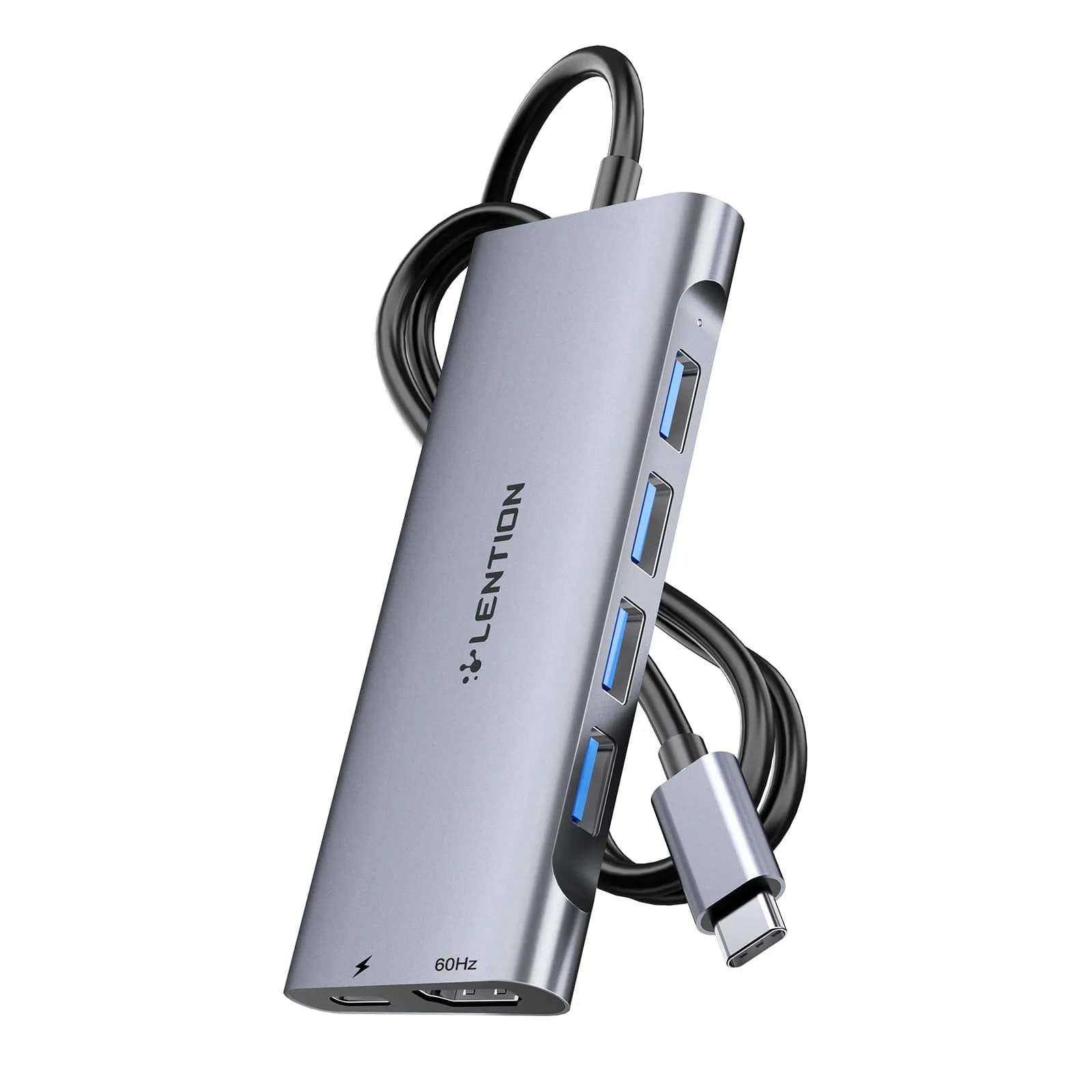 LENTION USB C Hub 4K HDMI 100W PD 4 USB 3.0 Ports | 3.3FT Long Cable, Space Gray - main product image