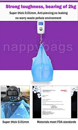 Dergik Disposable Diaper Bag for Baby, 180 Bags | Odor Control & Light Baby Powder Scent thumbnail 4