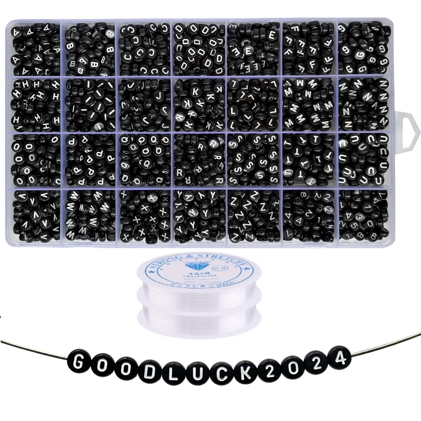 Looconi Black Round Acrylic Alphabet Letter Beads 1400pcs (7mm x 4mm) | DIY Jewelry Making Supplies - main product image