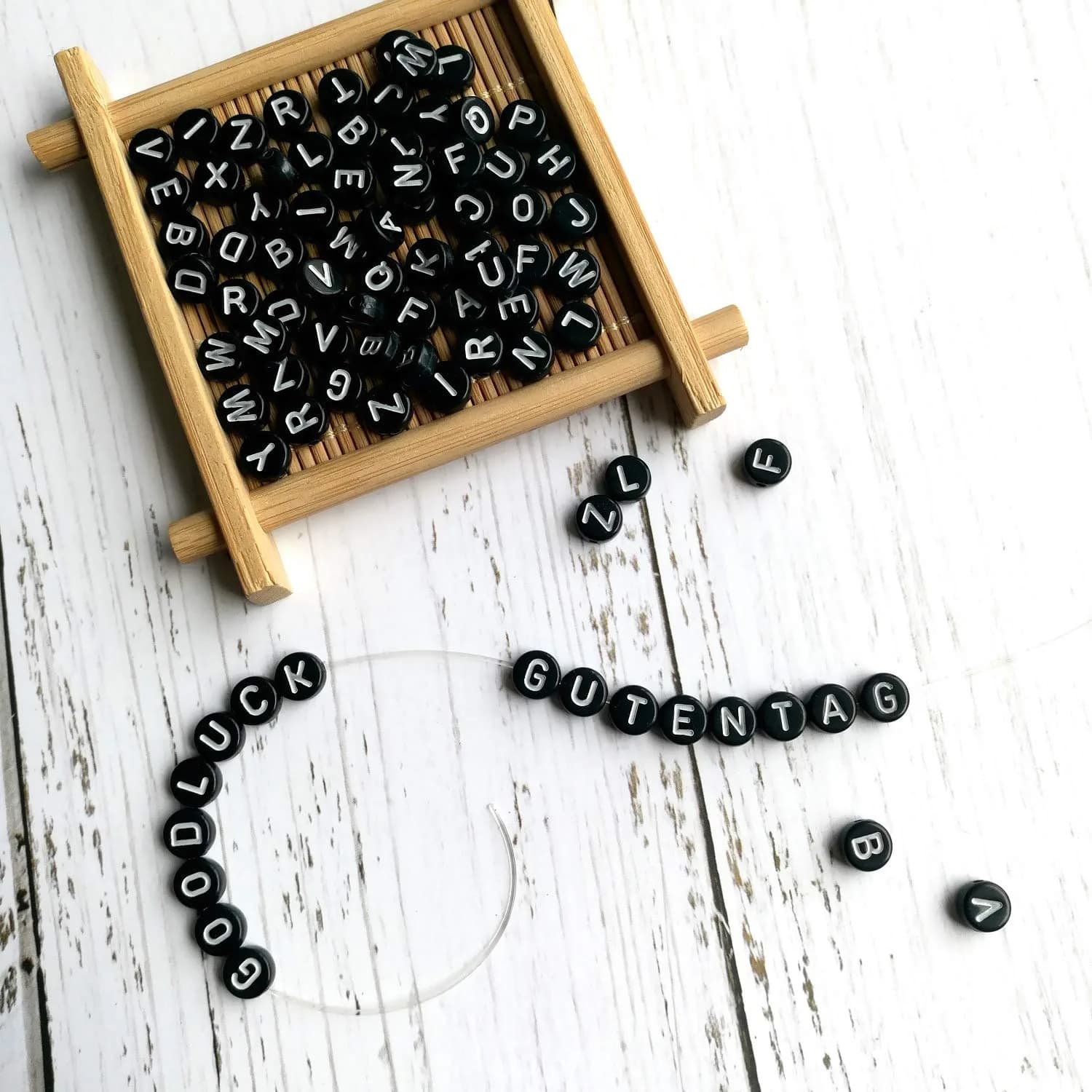 Looconi Black Round Acrylic Alphabet Letter Beads 1400pcs (7mm x 4mm) | DIY Jewelry Making Supplies - view 5