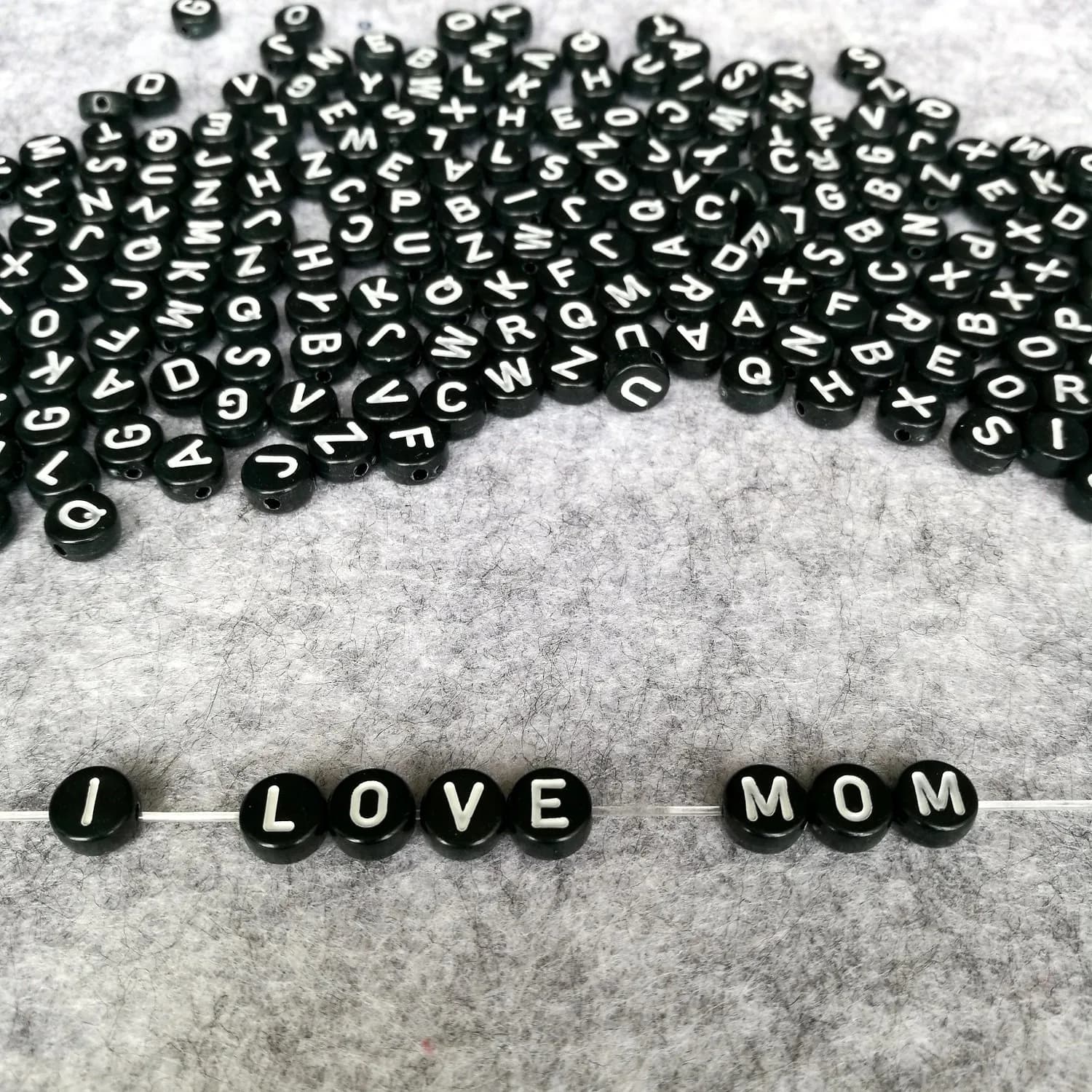 Looconi Black Round Acrylic Alphabet Letter Beads 1400pcs (7mm x 4mm) | DIY Jewelry Making Supplies - view 6