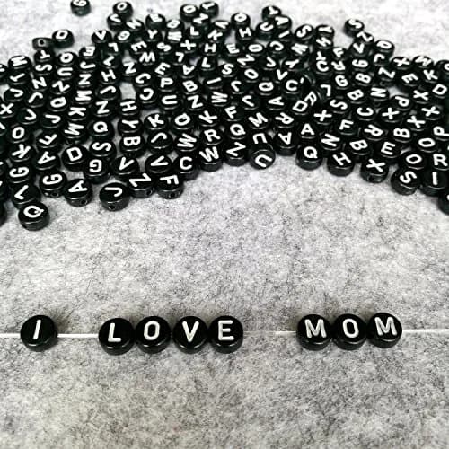 Looconi Black Round Acrylic Alphabet Letter Beads 1400pcs (7mm x 4mm) | DIY Jewelry Making Supplies thumbnail 6