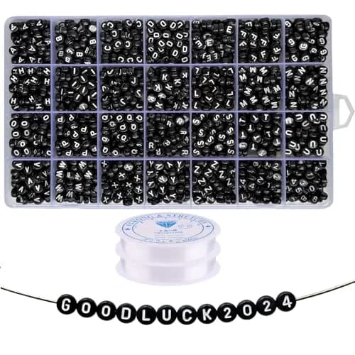 Looconi Black Round Acrylic Alphabet Letter Beads 1400pcs (7mm x 4mm) | DIY Jewelry Making Supplies thumbnail 1