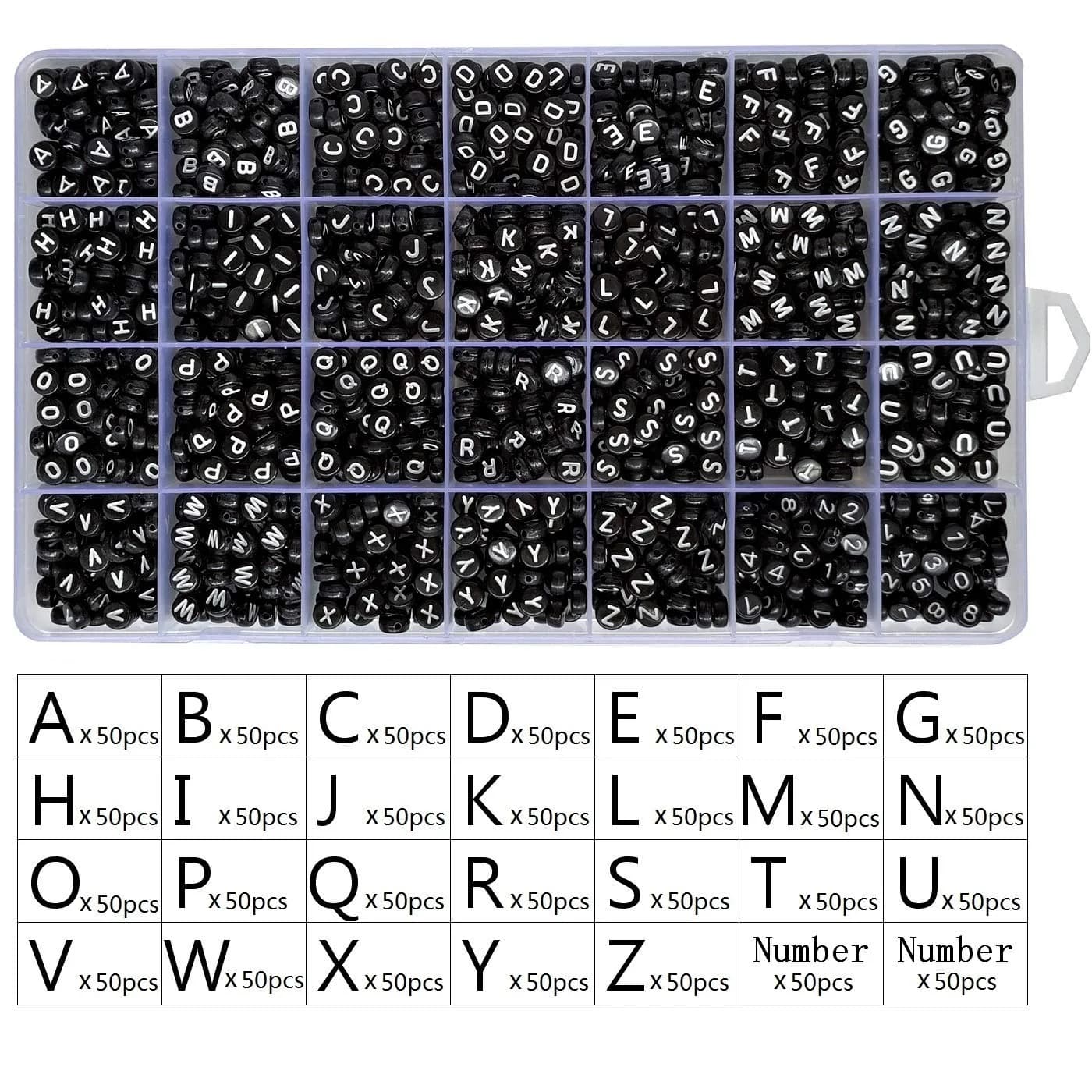 Looconi Black Round Acrylic Alphabet Letter Beads 1400pcs (7mm x 4mm) | DIY Jewelry Making Supplies - view 3