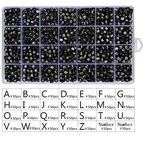 Looconi Black Round Acrylic Alphabet Letter Beads 1400pcs (7mm x 4mm) | DIY Jewelry Making Supplies thumbnail 3