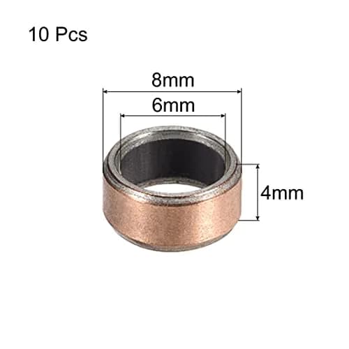 uxcell Sleeve Bearing 6mm Bore x 8mm OD x 4mm Length Plain Bearing Wrapped Oilless Bushings 10 Pack | Self-Lubricating for Sliding Movements thumbnail 2