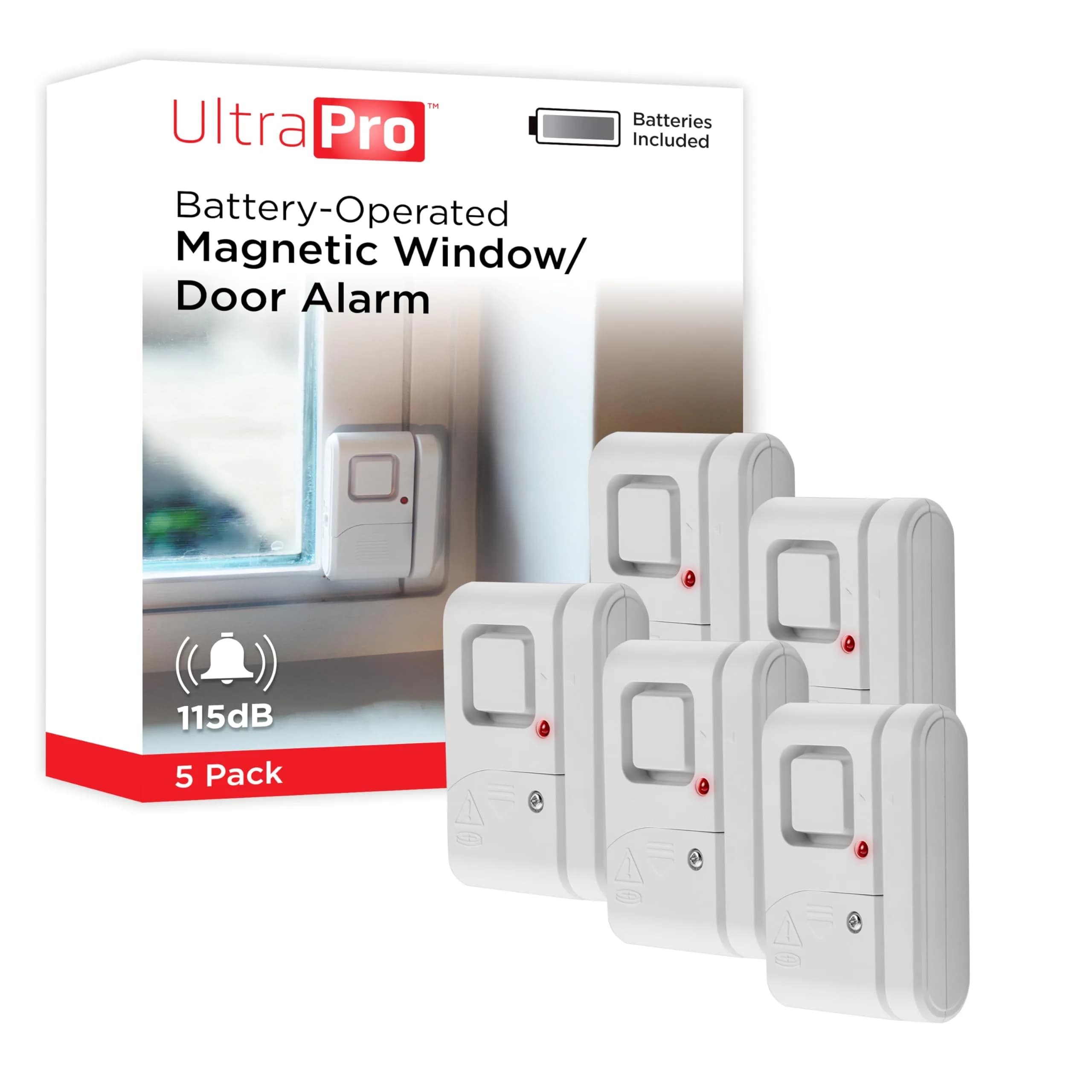 UltraPro Personal Security Window and Door Alarm 5 Pack | 120dB Wireless Chime & Siren - main product image