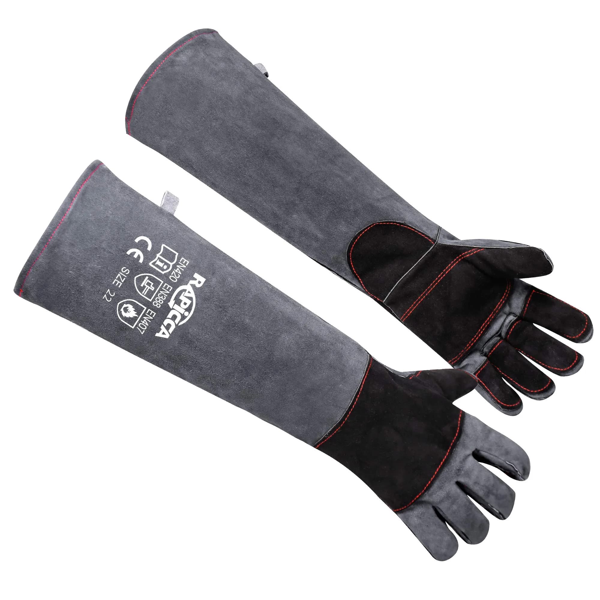 RAPICCA Animal Handling Gloves, Bite Proof Double Leather, 22 in (55.88 cm) | Professional Grade Protection for Vets & Handlers