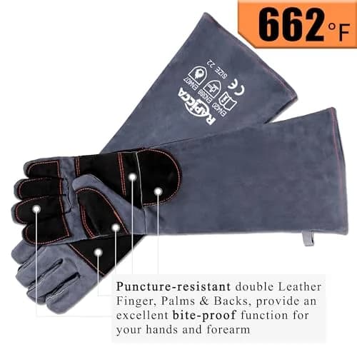 RAPICCA Animal Handling Gloves, Bite Proof Double Leather, 22 in (55.88 cm) | Professional Grade Protection for Vets & Handlers thumbnail 6