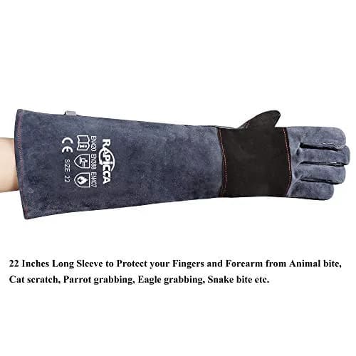 RAPICCA Animal Handling Gloves, Bite Proof Double Leather, 22 in (55.88 cm) | Professional Grade Protection for Vets & Handlers thumbnail 7
