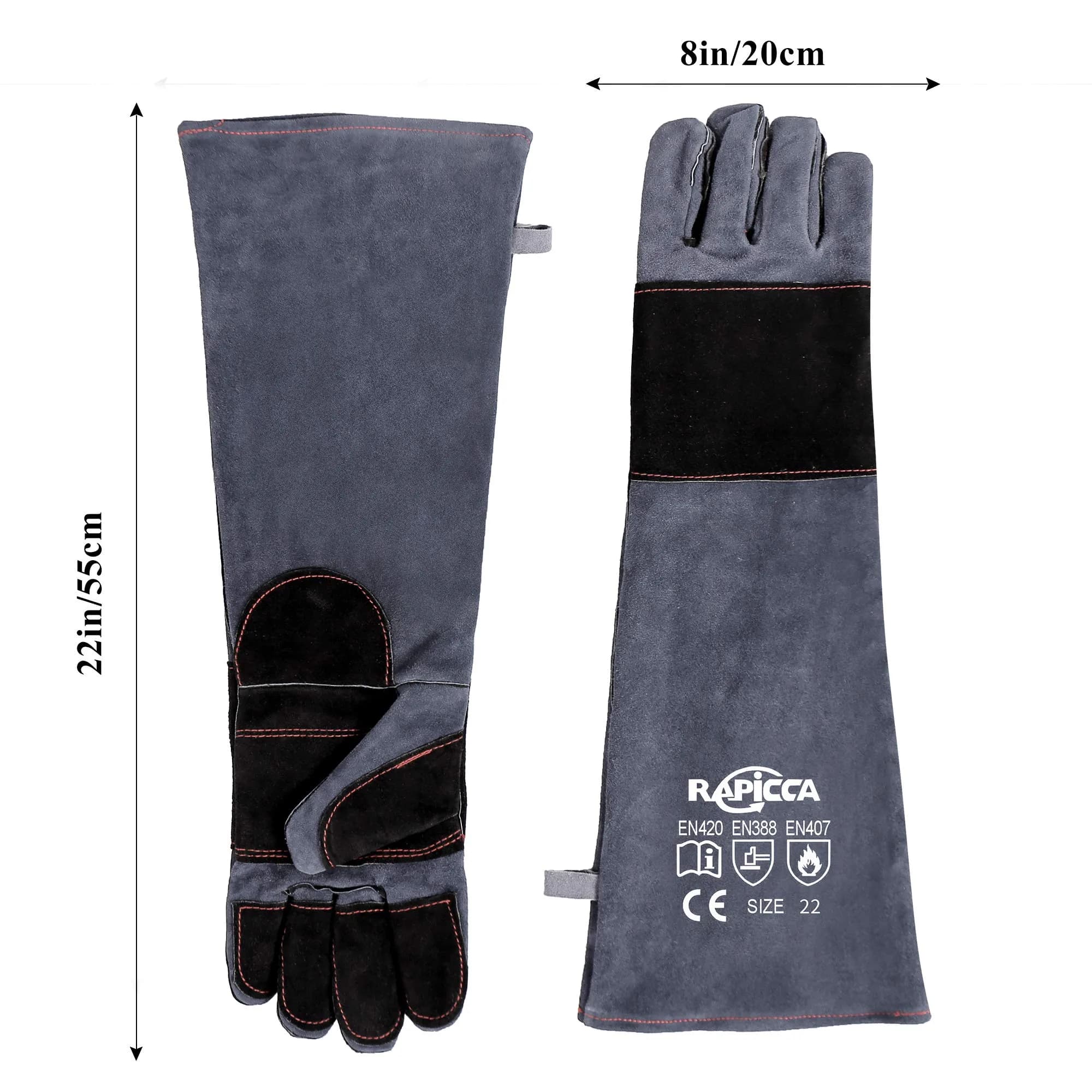 RAPICCA Animal Handling Gloves, Bite Proof Double Leather, 22 in (55.88 cm) | Professional Grade Protection for Vets & Handlers - view 9