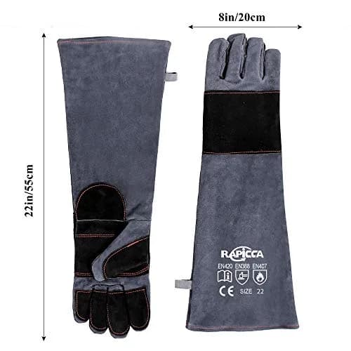 RAPICCA Animal Handling Gloves, Bite Proof Double Leather, 22 in (55.88 cm) | Professional Grade Protection for Vets & Handlers thumbnail 9