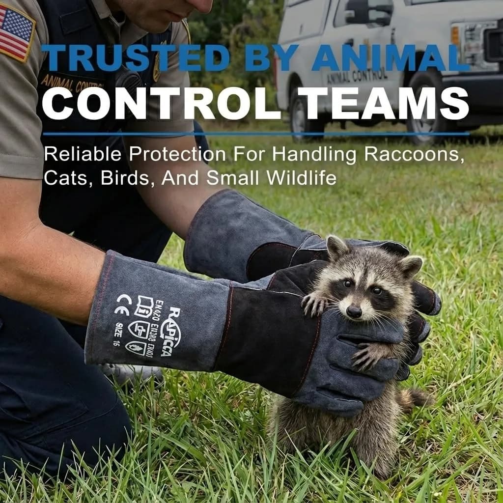 RAPICCA Animal Handling Gloves, Bite Proof Double Leather, 22 in (55.88 cm) | Professional Grade Protection for Vets & Handlers - view 3