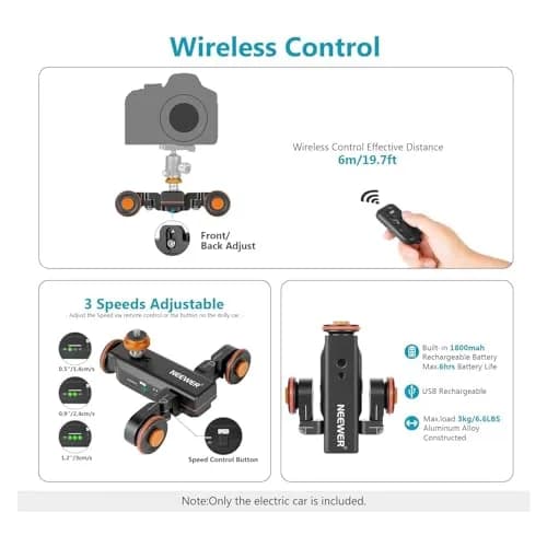 NEEWER 3 Wheels Wireless Video Camera Dolly, 3 Speed Motorized Slider | Remote Control & Adjustable Wheel thumbnail 4