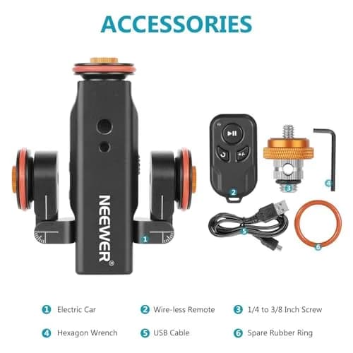 NEEWER 3 Wheels Wireless Video Camera Dolly, 3 Speed Motorized Slider | Remote Control & Adjustable Wheel thumbnail 2