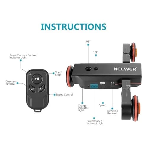 NEEWER 3 Wheels Wireless Video Camera Dolly, 3 Speed Motorized Slider | Remote Control & Adjustable Wheel thumbnail 3