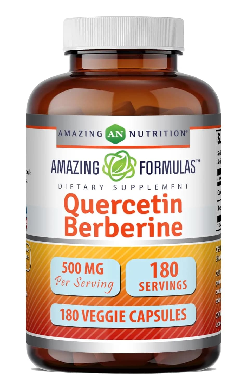 Amazing Nutrition Quercetin Berberine 250mg | Vegetarian Gluten Free Supplement in USA (180 Veggie Capsules)