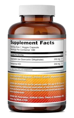Amazing Nutrition Quercetin Berberine 250mg | Vegetarian Gluten Free Supplement in USA (180 Veggie Capsules) thumbnail 6