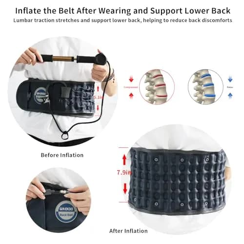 GINEKOO Inflatable Decompression Belt for Lower Back Pain Relief, Blue | Lumbar Support & Spinal Traction thumbnail 2