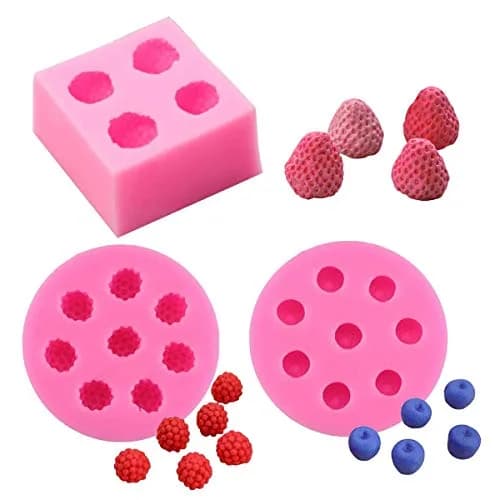 HiParty 3D Mini Silicone Fondant Molds Set | Realistic Berries for Cake & Cupcake Decor (2.3x3.1cm Strawberry) thumbnail 1