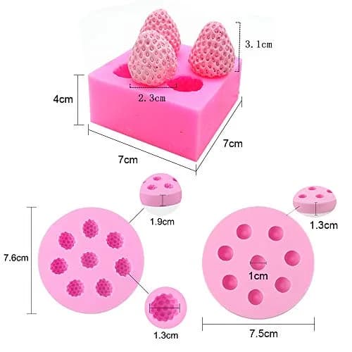 HiParty 3D Mini Silicone Fondant Molds Set | Realistic Berries for Cake & Cupcake Decor (2.3x3.1cm Strawberry) thumbnail 2
