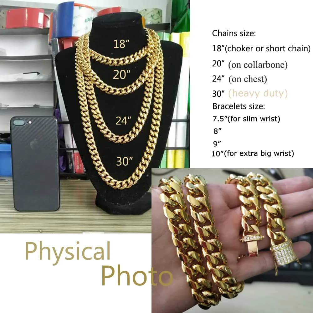 Jxlepe 15mm Cuban Link Bracelet 21.5 cm (8.5 inch) | Premium 18K Gold Plated Stainless Steel with CZ Clasp - view 5