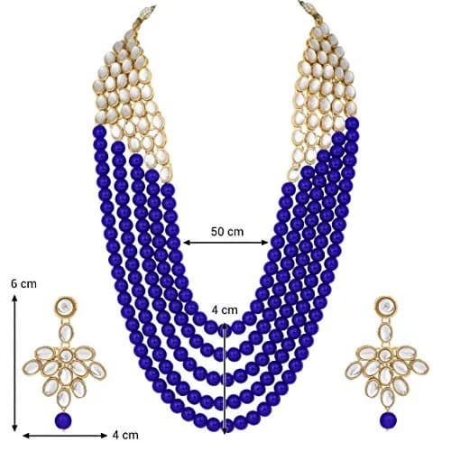 I Jewels White 5 Layer Faux Mother-of-Pearl and Kundan Jewelry Set with Earrings for Women (Blue) | Traditional Party Wear thumbnail 4