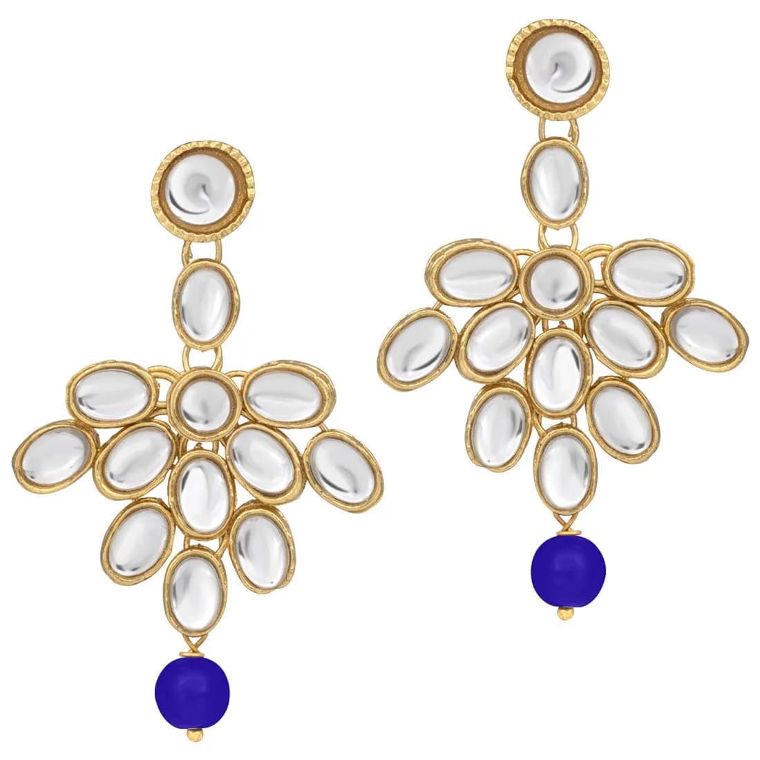 I Jewels White 5 Layer Faux Mother-of-Pearl and Kundan Jewelry Set with Earrings for Women (Blue) | Traditional Party Wear - view 5