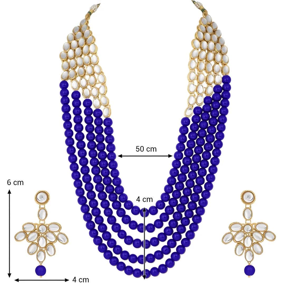 I Jewels White 5 Layer Faux Mother-of-Pearl and Kundan Jewelry Set with Earrings for Women (Blue) | Traditional Party Wear - view 4